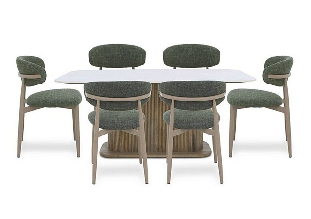 Aimar Rectangular Dining Table and 6 Open Back Chairs - Green