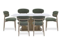 Aimar Rectangular Dining Table and 6 Open Back Chairs - Green