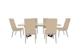 Palazzo 200cm Extending Dining Table in Sand Birch with 6 Capitonne Buttoned Chairs - Aquos Cream