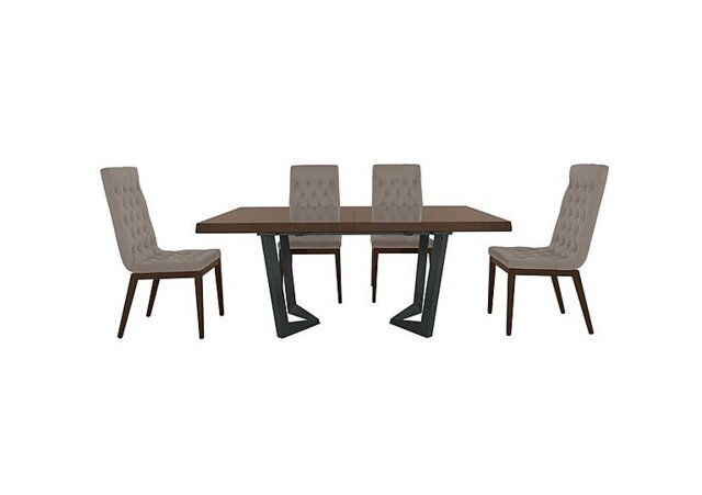 Palazzo 160cm Extending Dining Table in Dark Walnut with 4 Capitonne Buttoned Chairs - Scarlet Taupe