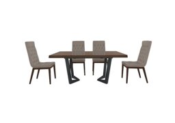Palazzo 160cm Extending Dining Table in Dark Walnut with 4 Capitonne Buttoned Chairs - Scarlet Taupe