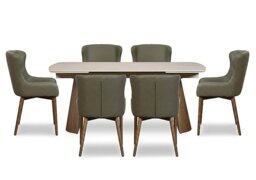 Sansa Rectangular Draw Leaf Extending Dining Table and 6 Faux Leather Chairs with Wooden Legs - Green - Dining Room Furniture