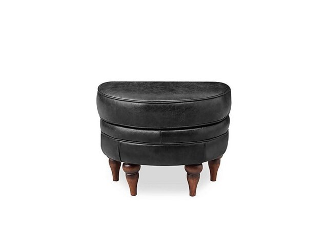 At The Helm - Harriet Leather Half Moon Footstool with Walnut Feet
