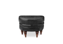 At The Helm - Harriet Leather Half Moon Footstool with Walnut Feet