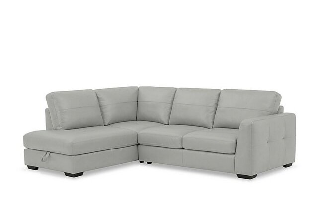 Dinky Leather Left Hand Facing Corner Sofa with Storage Chaise End - Lead Grey Cat - Sofas and Armchairs