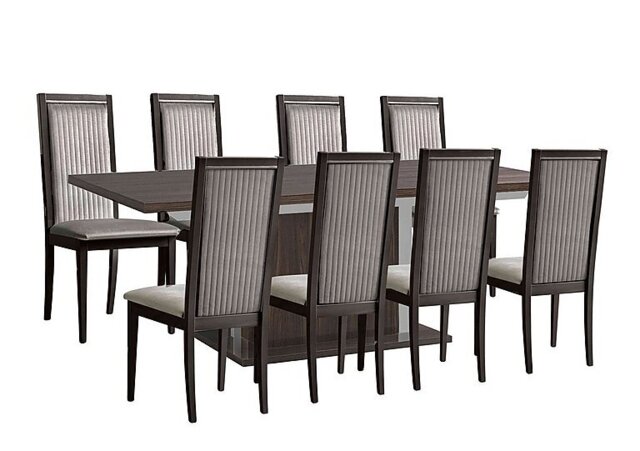 Venezia 160 cm Extending Dining Table and 8 Panelled Fabric Chairs Set - Walnut