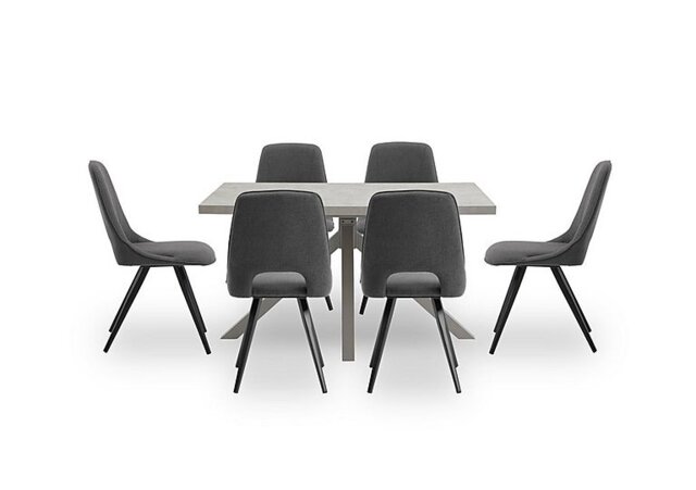 Matera Compact Dining Table with Star Base and 6 Fabric Chairs with Black Legs