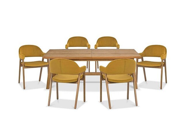 Stratford Large Extending Dining Table with 6 Fabric Dining Arm Chairs - Mustard Velvet