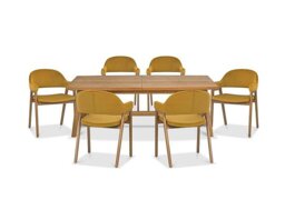 Stratford Large Extending Dining Table with 6 Fabric Dining Arm Chairs - Mustard Velvet