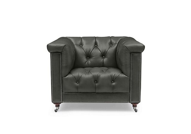 At The Helm - Wallace Leather Chesterfield Chair - Granite