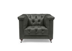 At The Helm - Wallace Leather Chesterfield Chair - Granite