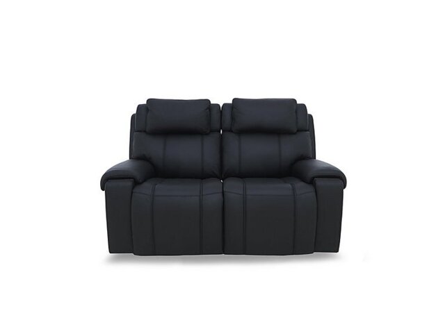 World of Leather - Hollywood NC Leather 2 Seater Power Recliner Sofa with Power Headrests and Storage Arms - Black