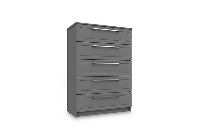 London Bedrooms - Bexley 5 Drawer Chest - Dust Grey Gloss