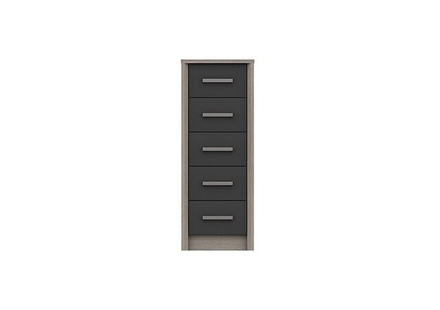 London Bedrooms - Euston 5 Drawer Narrow Chest - Grey Oak/Graphite Gloss