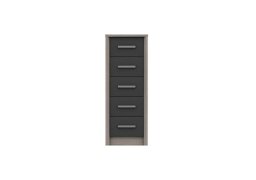 London Bedrooms - Euston 5 Drawer Narrow Chest - Grey Oak/Graphite Gloss