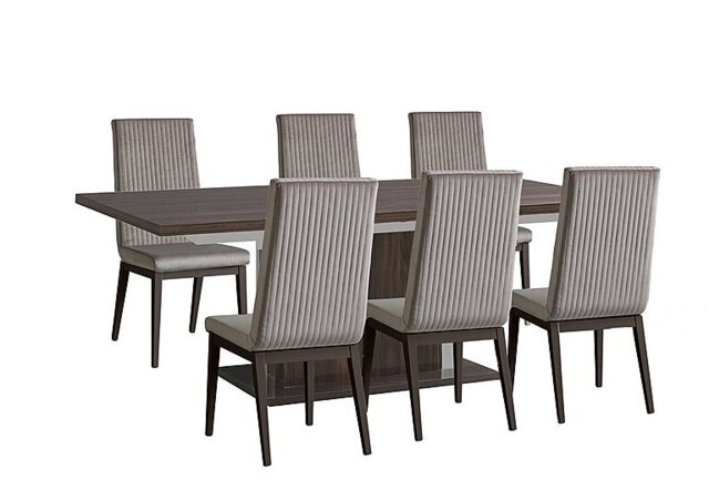 Venezia 160 cm Extending Dining Table and 6 Fluted Fabric Chairs Set - Walnut