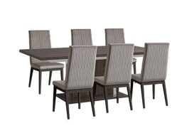 Venezia 160 cm Extending Dining Table and 6 Fluted Fabric Chairs Set - Walnut