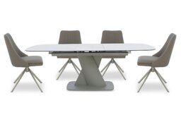 Diva Extending Dining Table and 4 Icon Chairs with Silver Legs - 180-cm