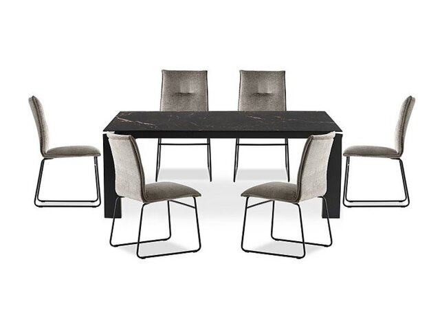 Connubia - Viola 220cm Extra Large Extending Dining Table with Calacatta Ceramic Top and Graphite Wooden Legs and 6 Maya Chairs