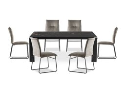 Connubia - Viola 220cm Extra Large Extending Dining Table with Calacatta Ceramic Top and Graphite Wooden Legs and 6 Maya Chairs