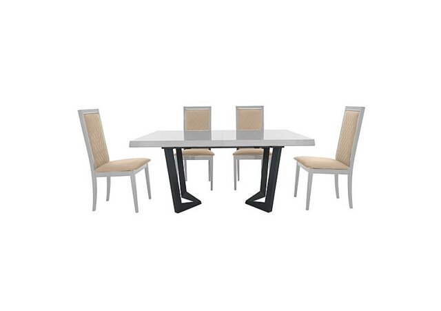 Palazzo 160cm Extending Dining Table in Glossy White with 4 Rombi Chairs - Aquos Cream
