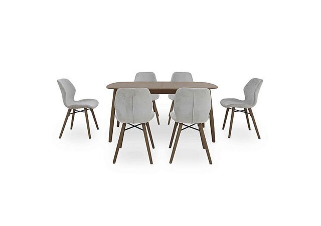 Stockholm Extending Dining Table with 6 Upholstered Chairs - Dark Oak