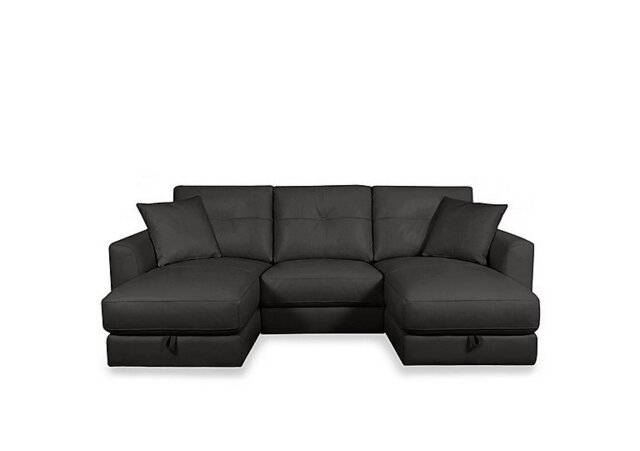 World of Leather - Nest Small NC Leather U-Shaped Corner Sofa with Double Storage Chaises - Black - Sofas and Armchairs