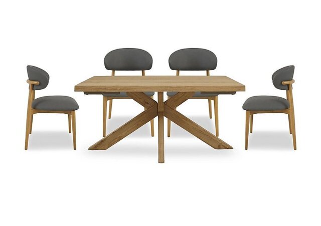 Riga Dining Table with Wooden Star Base and 4 Wooden Chairs - 140-cm - Grey