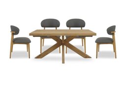 Riga Dining Table with Wooden Star Base and 4 Wooden Chairs - 140-cm - Grey