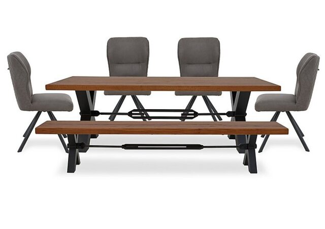 Bodahl - Terra Straight Edge Dining Table with Tension Bolt X-Leg, Bench and 4 Steel Fabric Swivel Chairs - 220-cm - Old Bassano