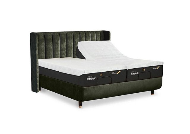 TEMPUR - Arc Ergo Smart Base Bed Frame with Lodret Headboard - Super King - Dark Green with Oak Feet