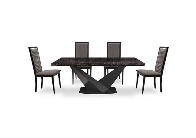 Vita Extending Dining Table and 4 Wooden Chairs with Patterned Upholstered Backs - 260-cm - Miraglio Granite