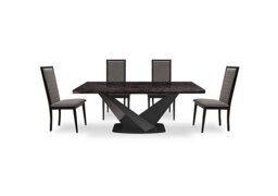 Vita Extending Dining Table and 4 Wooden Chairs with Patterned Upholstered Backs - 260-cm