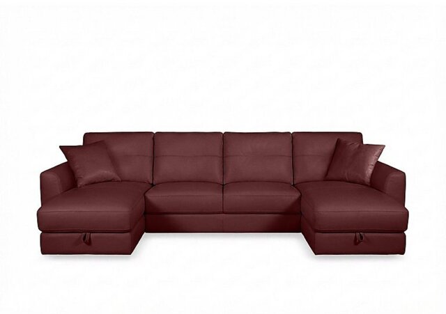 World of Leather - Nest Large NC Leather U-Shaped Corner Sofa with Double Storage Chaises - NC Deep Red