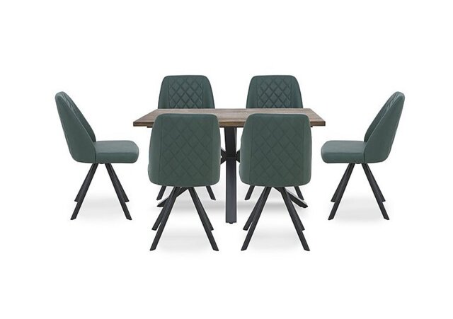 Jupiter Compact Dining Table with Star Base and 6 Swivel Chairs - Green