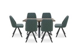 Jupiter Compact Dining Table with Star Base and 6 Swivel Chairs - Green