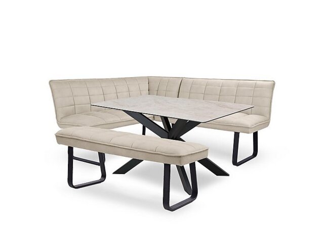 Luno Fixed Dining Table, Left Hand Facing Corner Bench and Low Bench