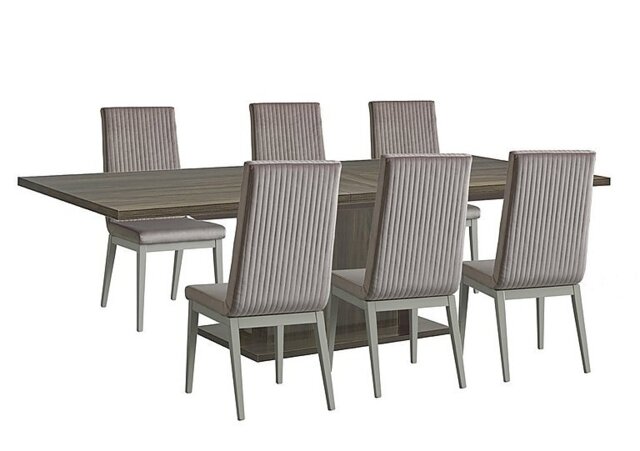 Venezia 200 cm Extending Dining Table and 6 Fluted Fabric Chairs Set - Grey
