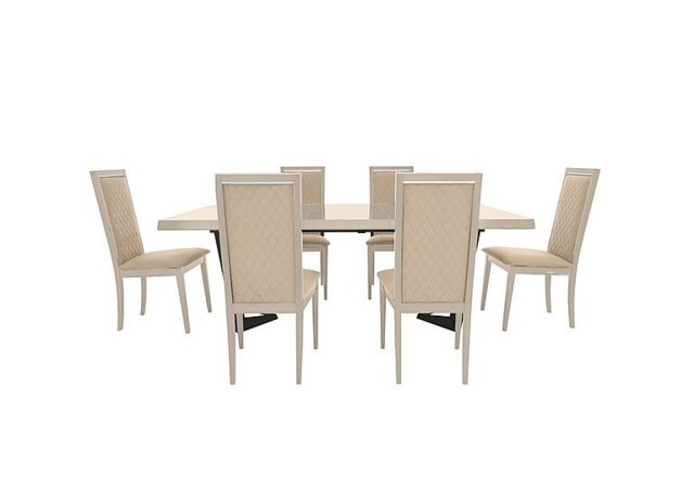 Palazzo 160cm Extending Dining Table in Sand Birch with 6 Rombi Chairs - Aquos Cream