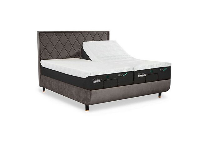 TEMPUR - Arc Ergo Smart Base Bed Frame with Quilted Headboard - Super King with Oak Feet