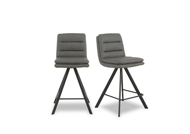 Njord Pair of Faux Leather Swivel Bar Stools - Grey