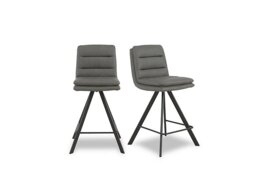 Njord Pair of Faux Leather Swivel Bar Stools - Grey