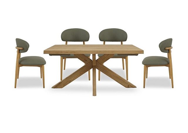 Riga Dining Table with Wooden Star Base and 4 Wooden Chairs - 140-cm - Green