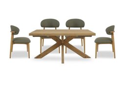 Riga Dining Table with Wooden Star Base and 4 Wooden Chairs - 140-cm - Green