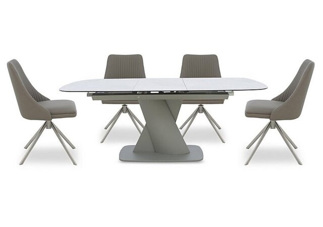 Diva Extending Dining Table and 4 Icon Chairs with Silver Legs - 160-cm