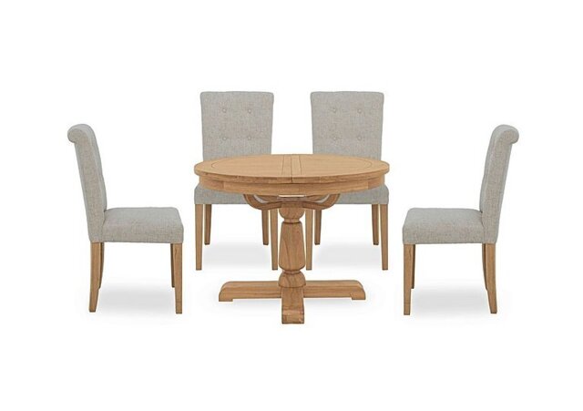 Furnitureland - Augusta Round Extending Dining Table and 4 Roll Back Upholstered Chairs - In Time for Christmas