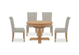 Furnitureland - Augusta Round Extending Dining Table and 4 Roll Back Upholstered Chairs