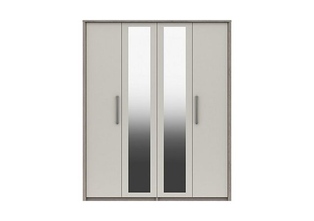 London Bedrooms - Euston 4 Door Tall Wardrobe with Mirrors - Grey Oak/White Grey Gloss