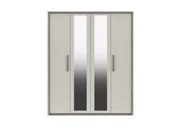 London Bedrooms - Euston 4 Door Tall Wardrobe with Mirrors - Grey Oak/White Grey Gloss