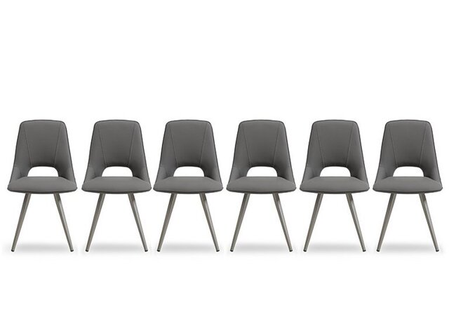 Matera Set of 6 Faux Leather Dining Chairs with Taupe Legs - Anthracite